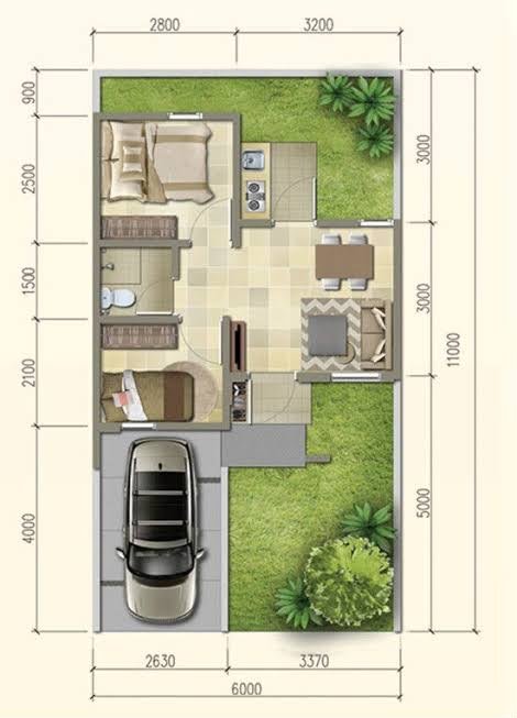 Denah rumah 6 kali 11 meter